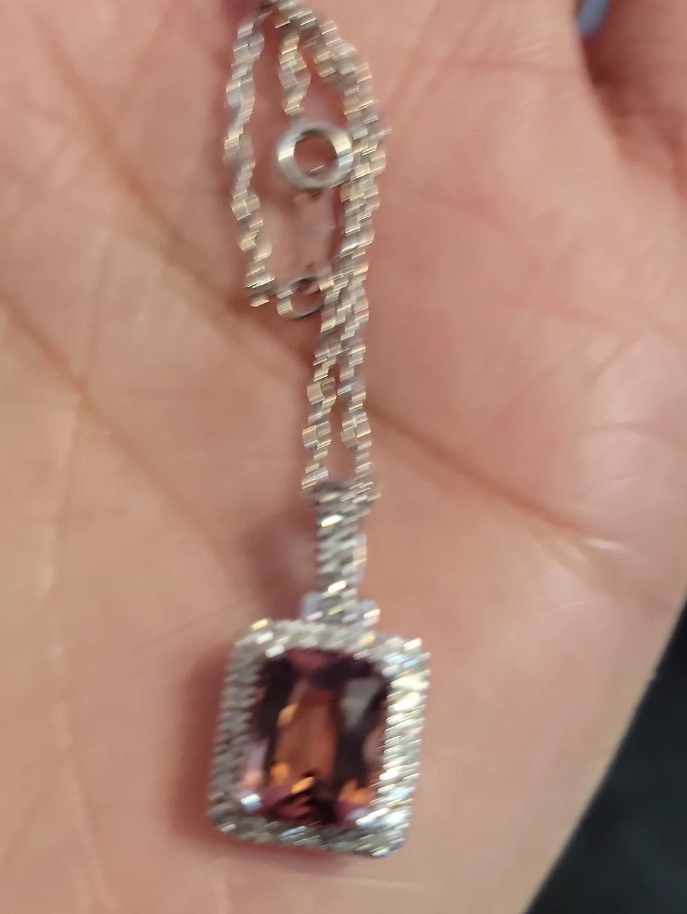 14k White Gold 4ct Pink Rubellite Diamond Halo Pendant Necklace
